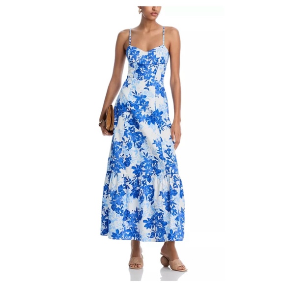 Aqua Corset Maxi Floral Print Dress in Blue - Picture 1 of 9